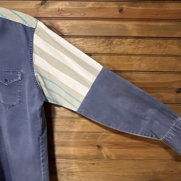 Vtg Wranglers Men’s Brushpopper Button Denim Striped Shirt 40’s-60’s 16.5x36 - Picture 13 of 16